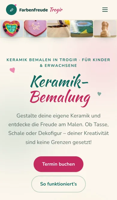Mobile-Ansicht der Farbenfreude Trogir Website