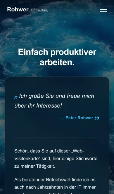 Mobile-Ansicht der Rohwer Consulting Website