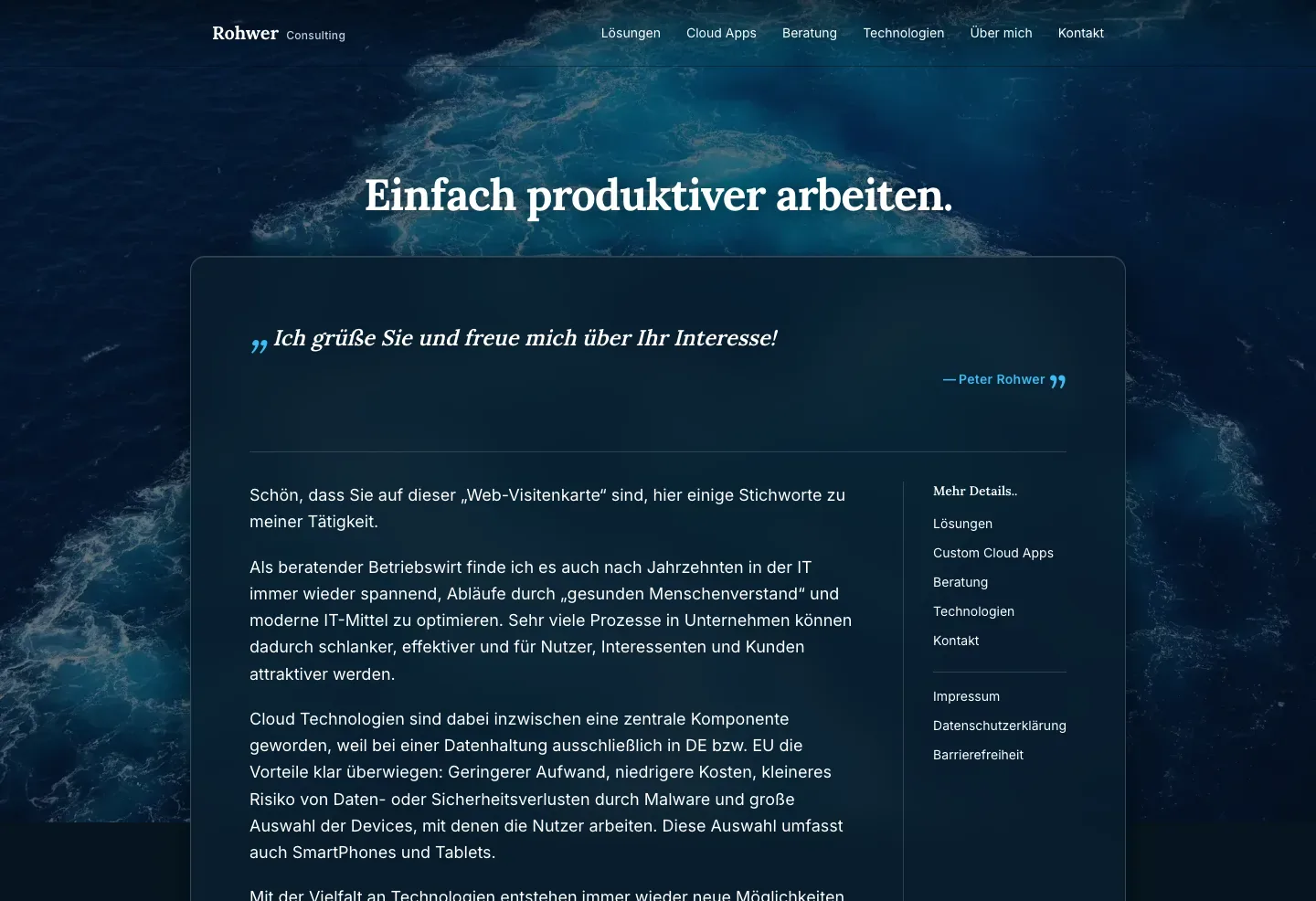 Rohwer Consulting — neue Website mit Ocean-Design und Glass-Card-Layout